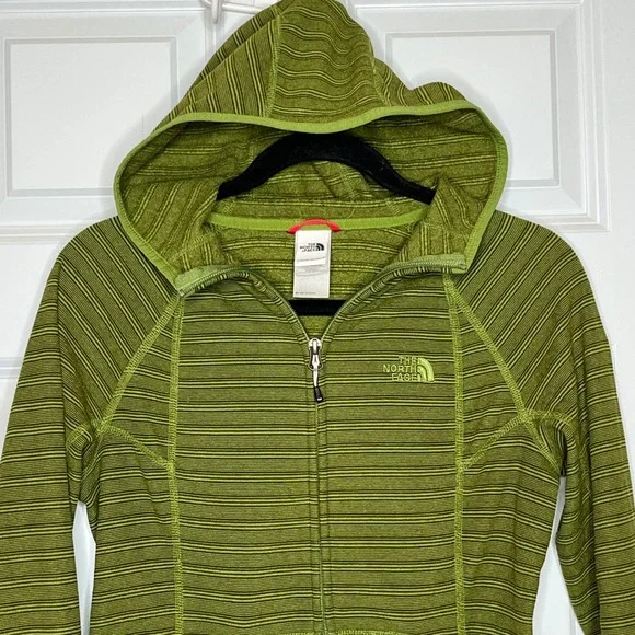 The North Face Womens Small Green Striped Full Zip Fleece Hoodie Jacket - Picture 2 of 8